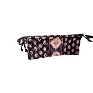 Retired Vera Bradley Small Bow Cosmetic Makeup Bag Clutch Black Paisley    50
